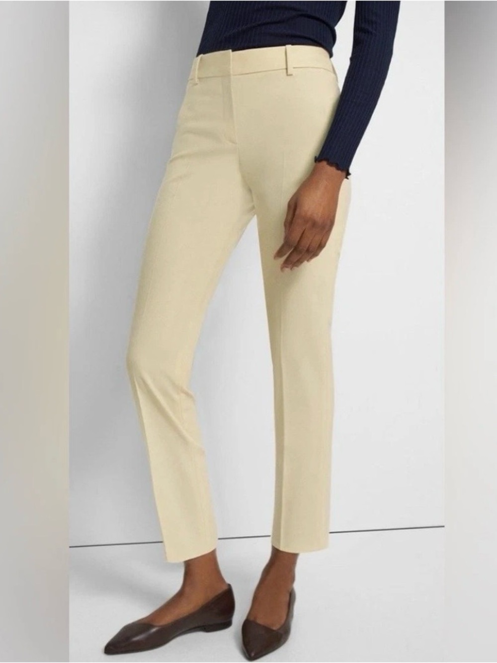 Theory Treeca 2 Good Wool Pants Butter Yellow Traceable Merino Trousers 12 NEW